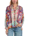 Johnny Was Mcanna Oversize Audrey Shirt In Geometric Floral Print In Yellow