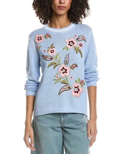 Johnny Was The Whipstitch Linen-blend Pullover In Blue