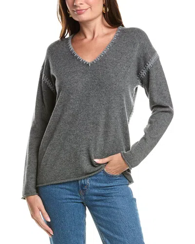 Johnny Was The Whipstitch V-neck Cashmere Pullover In Gray