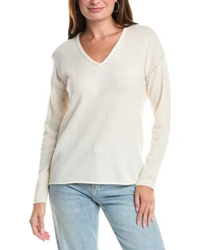 Johnny Was The Whipstitch V-neck Cashmere Pullover In White