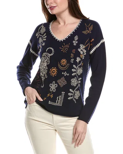 Johnny Was The Whipstitch Wool & Cashmere-blend Sweater In Blue
