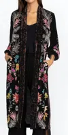 Johnny Was Tiarei Velvet Bishop Sleeve Kimono Coat In Multi In Black