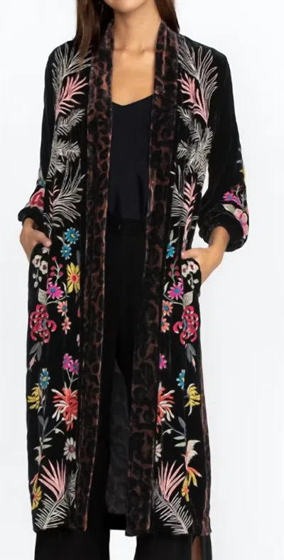 Johnny Was Tiarei Velvet Bishop Sleeve Kimono Coat In Multi In Black