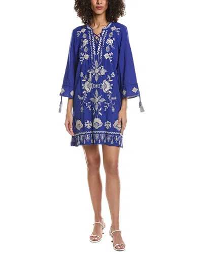 Johnny Was Tie Front Kimono Sleeve Dress In Blue