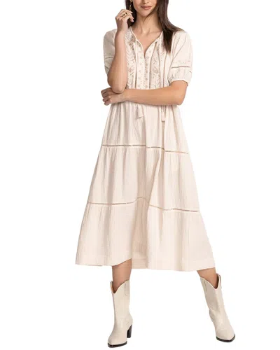 Johnny Was Tie Neck Midi Dress In Neutral