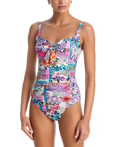 Johnny Was Tie Ruched One Piece Swimsuit In Multi