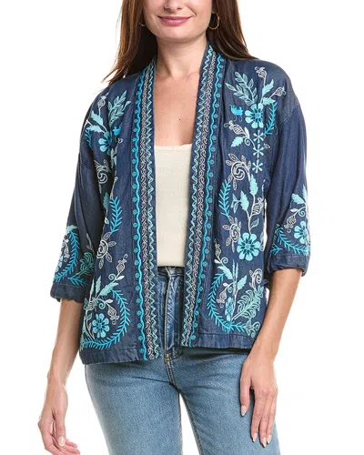 Johnny Was Tie-sleeve Cropped Kimono In Blue