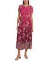 Johnny Was Tiered Cap Sleeve Dress In Pink Lace Scarf Print In Multi