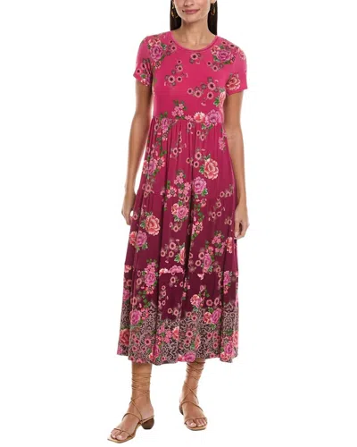 Johnny Was Tiered Cap Sleeve Dress In Pink Lace Scarf Print