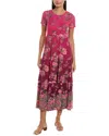 Johnny Was Tiered Cap Sleeve Dress In Pink Lace Scarf Print In Pink