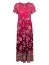 Johnny Was Tiered Cap Sleeve Dress In Pink Lace Scarf Print In Pink
