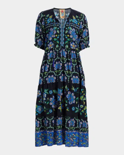 Johnny Was Tiered Floral-print Midi Dress In Multi