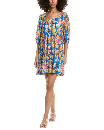 Johnny Was Tiered Silk-blend Mini Dress In Blue