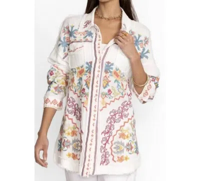 Johnny Was Toyah Embroidered Gauze Tunic Shirt In White
