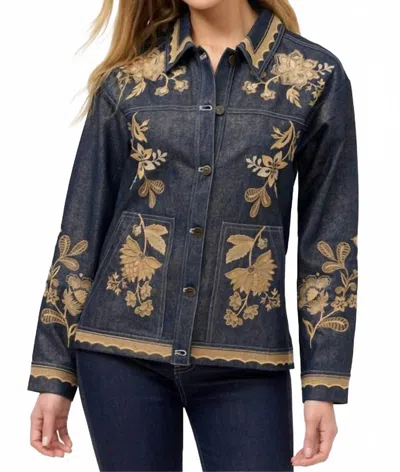 Johnny Was Trapunto Denim Chore Jacket In Gold Foil Denim In Blue