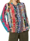 JOHNNY WAS TREBLE SOFIA BUTTON UP SILK BLOUSE IN MULTI