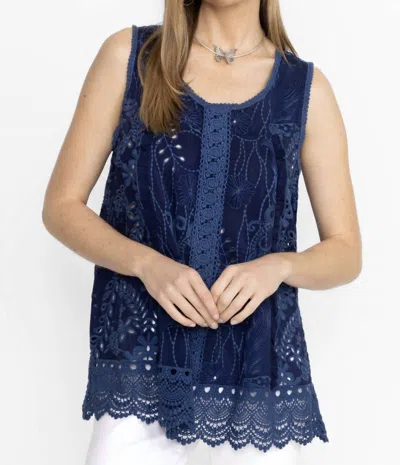 Johnny Was Tsion Eyelet Tank Top In Fuschia In Blue