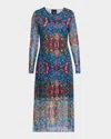 Johnny Was Tulus Kaleidoscope-print Mesh Midi Dress In Blue