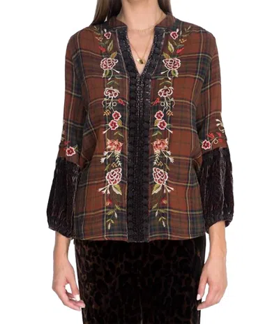 Johnny Was Uccello Velvet Mix Paris Effortless Blouse In Plaid In Multi