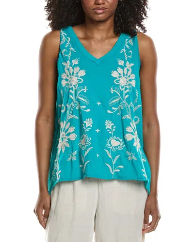 Johnny Was V-neck Drape Tank In Blue