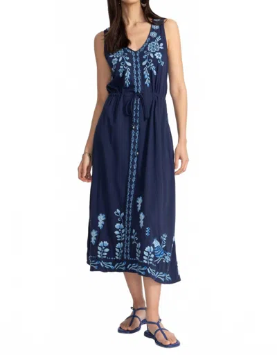 JOHNNY WAS V-NECK DRAWSTRING KNIT DRESS-YADIRA IN BLUE