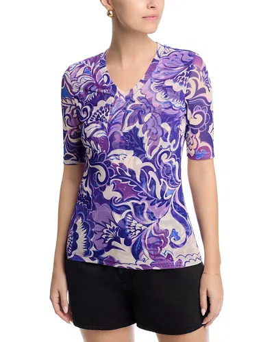 Johnny Was V Neck Elbow Sleeve Mesh Top In Purple