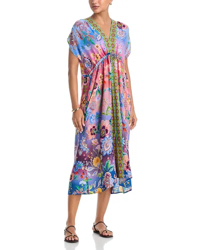 Johnny Was V Neck Kaftan Dress Cover Up In Multi