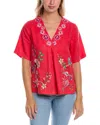 Johnny Was Linen V-neck Blouse Maureen In Watermelon In Red