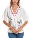 Johnny Was Linen V-neck Blouse Maureen In White In White