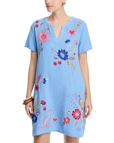Johnny Was V Neck Shift Dress In Blue