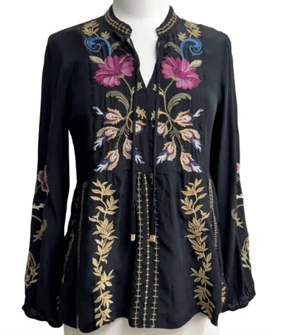 Johnny Was V-neck Swing Blouse Steffania In Black