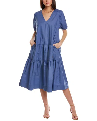 Johnny Was V-neck Tiered Midi Dress In Blue