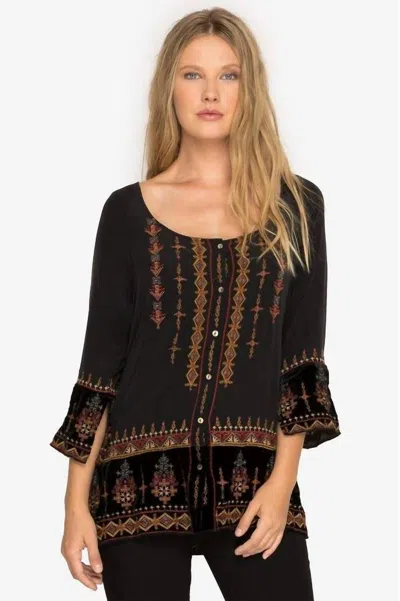 Johnny Was Valea Peasant Button Down Blouse In Blk In Black