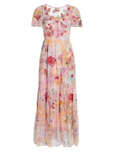 Johnny Was Valentina Mesh Dress Melrose In Pink