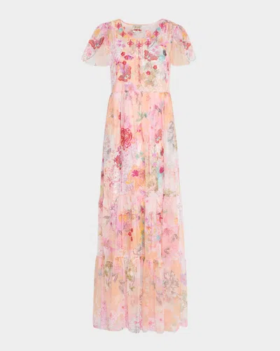Johnny Was Valentina Tiered Floral-print Tulle Maxi Dress