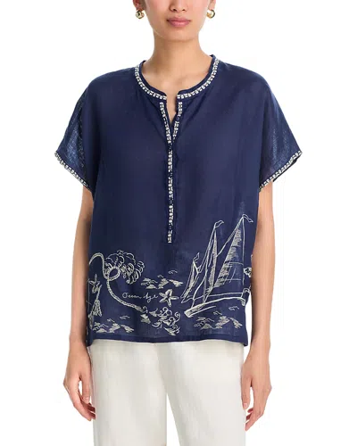 Johnny Was Vanona Embroidered Blouse In Blue