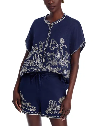Johnny Was Vanona Linen Blouse In Blue Night