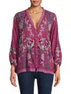 Johnny Was Velouette Blouse Charis In Rose Wine In Red