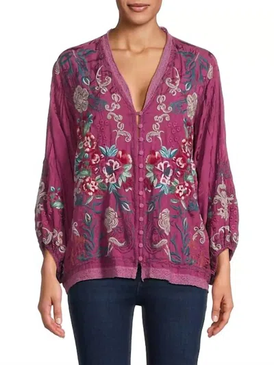 Johnny Was Velouette Blouse Charis In Rose Wine In Red