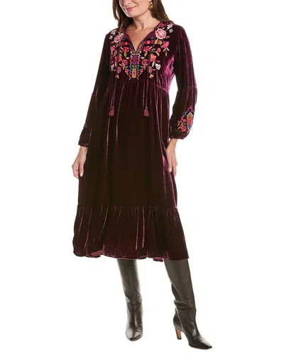 Johnny Was Velvet Bishop Sleeve Silk-blend Maxi Dress In Brown