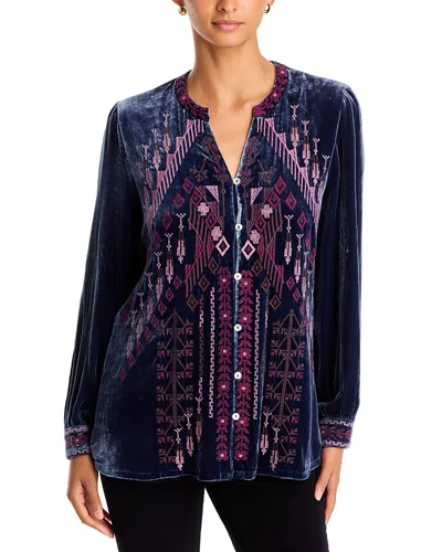 Johnny Was Velvet Embroidered Blouse In Multi