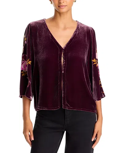 Johnny Was Velvet Embroidered Sleeve Top In Brown