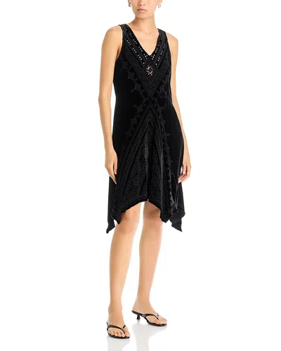 Johnny Was Velvet Embroidered Swing Dress In Black