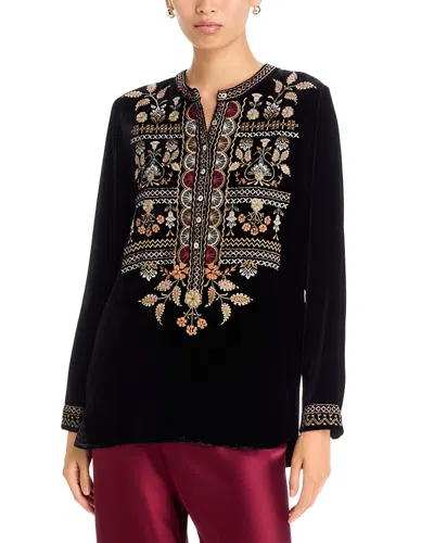 Johnny Was Velvet Henley Neck Tunic In Black