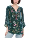 Johnny Was Velvet Kaftan Blouse Sisa In Peacock In Blue