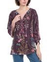 Johnny Was Velvet Kaftan Silk-blend Blouse In Brown