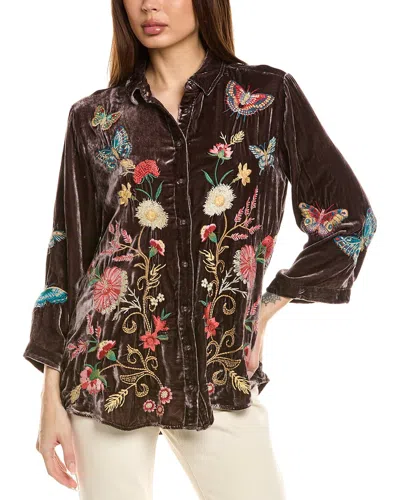 JOHNNY WAS VELVET KIMONO SLEEVE SILK-BLEND SHIRT