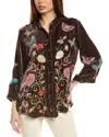 Johnny Was Velvet Kimono Sleeve Silk-blend Shirt In Brown