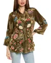 Johnny Was Luciana Velvet Kimono Sleeve Shirt In Camo In Green
