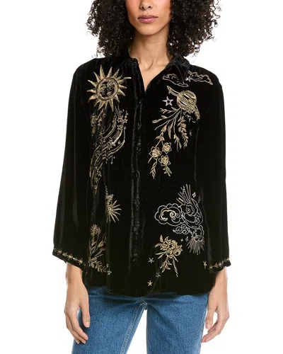 Johnny Was Velvet Kimono Sleeve Silk-blend Shirt In Multi